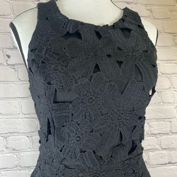 ASTR Black Floral Embroidered Mini Dress Lace size XS Boho Bodycon Sleeveless - Picture 2 of 12